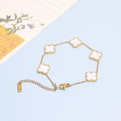3 PC Set 18K Gold Plated Clover Necklace Bracelets Earrings Dainty Four Leaf Clover Bracelets For Women Clover Earrings Birthday Christmas Day Gift