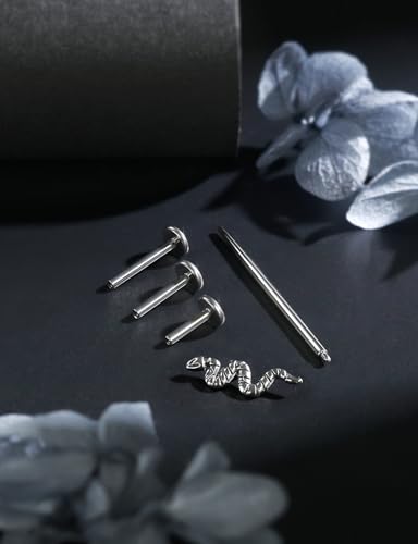 16G Astm F136 Titanium Internal Thread Flat Back Earrings Nose Studs Tragus Forward Helix Conch Cartilage Lobe Earrings Stud Medusa Labret Monroe Lip Ring Piercing Jewelry For Women Men - size: 16G--Style D