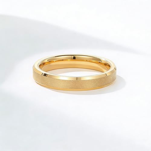 Stainless Steel Wedding Band Ring For Men Women | Sandblasted matte finish, 4mm/6mm/8mm widths, steel/black/gold-tone colors, everyday wear, wedding - color: Matte-4mm-Gold