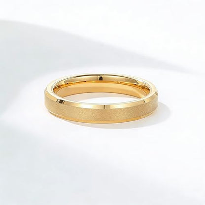 Stainless Steel Wedding Band Ring For Men Women | Sandblasted matte finish, 4mm/6mm/8mm widths, steel/black/gold-tone colors, everyday wear, wedding - color: Matte-4mm-Gold