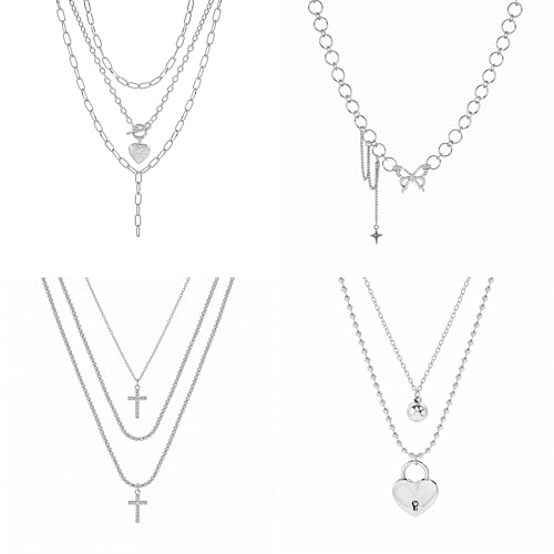 KOSMOS-LI 60 PCS Gold Plated Jewelry Sets with Costume Necklaces, Bracelets, Earrings, Knuckle Rings for Women - color: 43silver