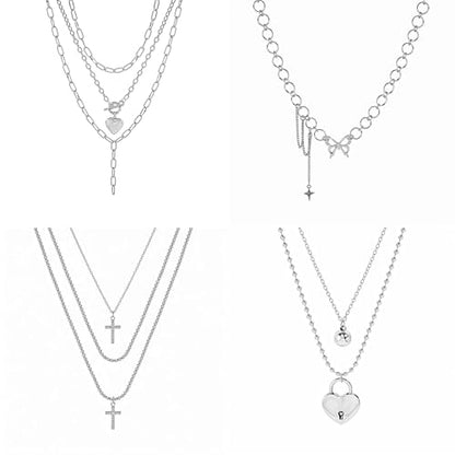 KOSMOS-LI 60 PCS Gold Plated Jewelry Sets with Costume Necklaces, Bracelets, Earrings, Knuckle Rings for Women - color: 43silver