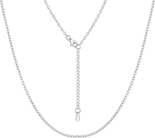FOCALOOK Womens Chain Necklace, 1/1.4/2mm Thin Cable Link Necklace Chain | Hypoallergenic 316L Stainless Steel, Non Tarnish, Sturdy Chain for Pendants, 14K Gold Plated/Silver/Rose Gold/Black, 14-30" - color: 2mm Silver, size: 14 Inch