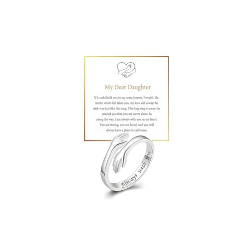 To My Daughter Hug Ring For Hope Rings, Inspirational Stainless Steel Engarved With Always With You Message Adjustable Ring for Women Non Tarnish Jewelry Gift for Her Birthday Christmas - color: Always With You-A