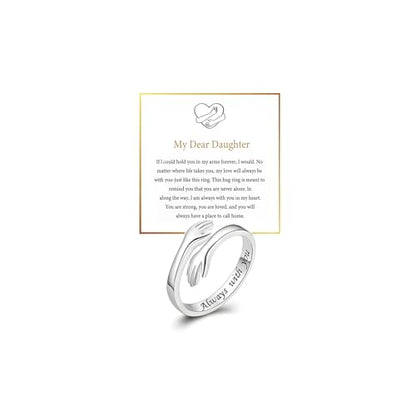 To My Daughter Hug Ring For Hope Rings, Inspirational Stainless Steel Engarved With Always With You Message Adjustable Ring for Women Non Tarnish Jewelry Gift for Her Birthday Christmas - color: Always With You-A