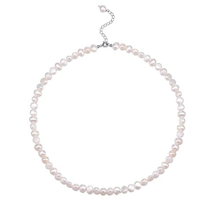 Natural Pearls Necklace, Freshwater Baroque Pearls Necklace for Women's Pearl Strand Choker Necklace 18K Gold Plated & S925 Sterling Silver Clasp White Necklace Chain - color: White, 6-7mm, Silver Clasp