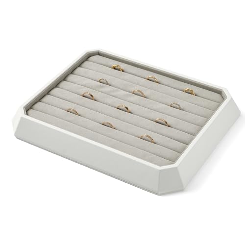 Premium PU Leather Stackable Jewelry Ring Display Tray Ring Earring Display Holder Organizer Showcase(Grey) - color: Grey, size: Ring Tray