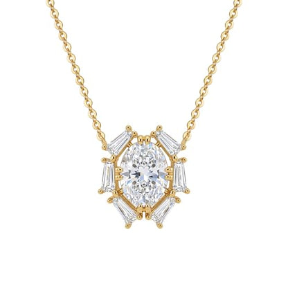 WEARON Gold Necklace for Women Gold Star Necklace 14K Gold Plated CZ Necklace Dainty Choker Charm Necklaces Hypoallergenic Trendy Jewelry for Women Gift - color: Oval Cz