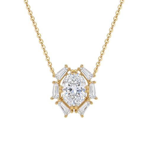 WEARON Gold Necklace for Women Gold Star Necklace 14K Gold Plated CZ Necklace Dainty Choker Charm Necklaces Hypoallergenic Trendy Jewelry for Women Gift - color: Oval Cz