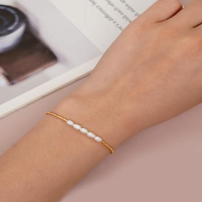 Adjustable Miyuki Beaded Bracelet for Women, Double Row Miyuki Beads | Miyuki beads, adjustable fit, braided construction, double-row design, party styling, bracelet jewelry for casual styling - color: Gold