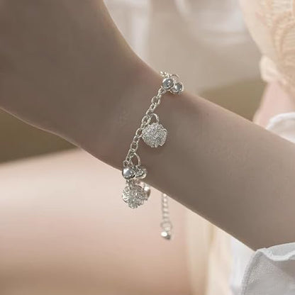925 Sterling Silver Plated Heart Charm Bracelet for Women - Dainty Chain Love Gift Idea - style: Style9