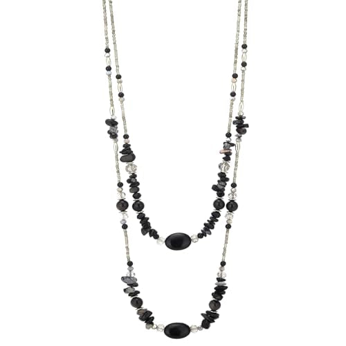 Noessla Boho Long Beaded Necklaces for Women Double Layer Chunky Irregular Stone Beads Strand Statement Jewelry Mothers Day Gifts - color: Black