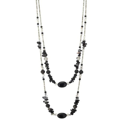 Noessla Boho Long Beaded Necklaces for Women Double Layer Chunky Irregular Stone Beads Strand Statement Jewelry Mothers Day Gifts - color: Black