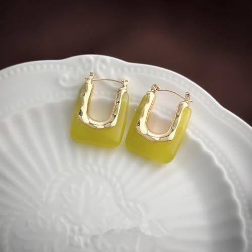 Chunky Acrylic Hoop Earrings Resin Geometric U Shape Hoop Earring Trendy Jewelry Gifts for Women - color: Yellow