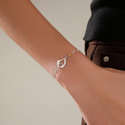 DS Mother Daughter Matching Bracelets,Adjustable Stainless Steel Gift Set | mother’s Day & Birthday Gift Box,Heart Charm,Mommy & Me Style,18K Gold Plated,Hypoallergenic,Daily Wear,Fits Women Teen Girls - color: Silver-6