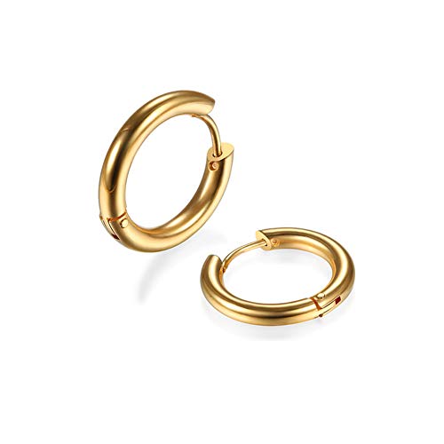 316L Surgical Stainless Steel Huggie Hoop Earrings 6mm 8mm 10mm 11mm 12mm 14mm Hypoallergenic Earrings Hoop Cartilage Helix Lobes Hinged Sleeper Earrings For Men Women - style: A01:6mm Gold(THK 2.0mm)