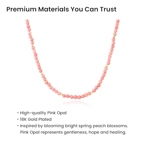 ARSIS Genuine Beaded Gemstone Necklace for Women, Colorful Natural Stone Handmade Bead Choker, Personalized Birthstone Necklace, Boho Summer Beach Necklace Layering Stackable Jewelry Gift - color: Pink Opal (October)