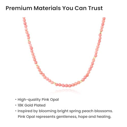 ARSIS Genuine Beaded Gemstone Necklace for Women, Colorful Natural Stone Handmade Bead Choker, Personalized Birthstone Necklace, Boho Summer Beach Necklace Layering Stackable Jewelry Gift - color: Pink Opal (October)