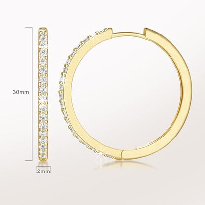 NEARLAND 14K Gold Hoop Earrings for Women 14K Gold Earrings for Women | Small Gold Hoop Earrings for Women Round Cubic Zirconia Lightweight Gold Huggie Hoop Earrings for Women 12/14/16/20/25/30mm - size: 30mm