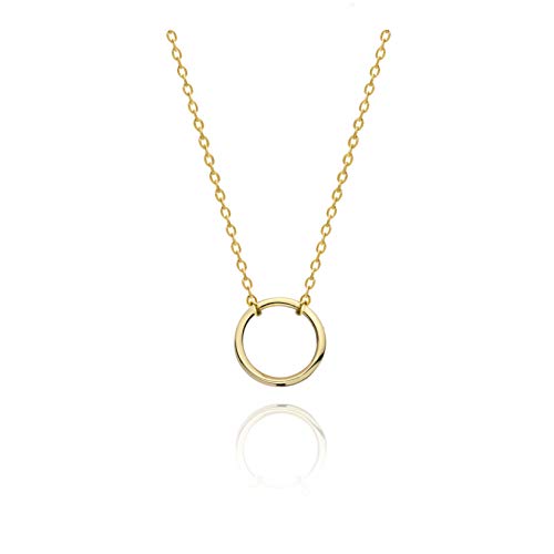 S.Leaf 18K Gold Plated Cubic Zirconia Choker Necklace for Women 925 Sterling Silver Layered Coin Moon Star Heart Circle Crystal Lariat Pendant Necklaces Gifts for Women Trendy - color: Circle_Gold