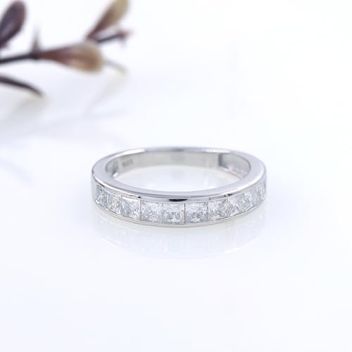 2.5MM Princess Cut Lab Grown Diamond & Lab Created Moissanite Wedding Band Half Eternity Ring For Women In 925 Sterling Silver & 10K/14K Solid Gold Stackable Promise Ring 1 Cttw (Clarity VVS1) - color: 925 White Gold, size: 6.5