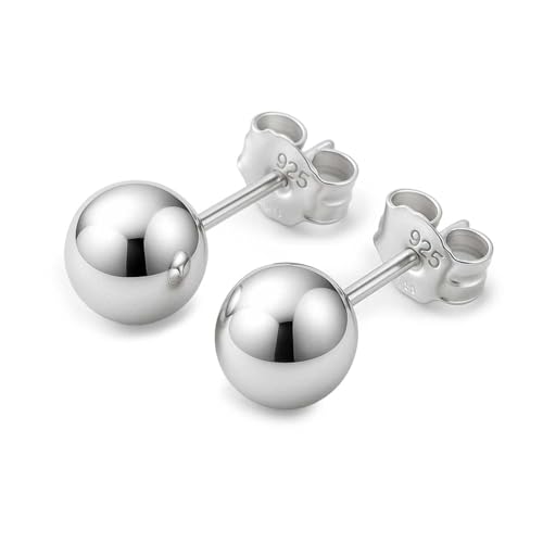 KEZEF 925 Sterling Silver Ball Stud Earrings for Women, 2mm to 10mm | Nine Bead Sizes, Three Finishes, Hypoallergenic Nickel Free Post, Butterfly Push Back, Sold As One Pair - color: Sterling Silver, size: 7mm