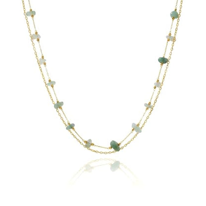 Harlermoon Natural Stone Layered Necklace for Women - 18K Gold Plated Stainless Steel Dainty Beaded Choker, Waterproof Tarnish Resistant Boho Summer Beach Jewelry Gift Box - color: Green