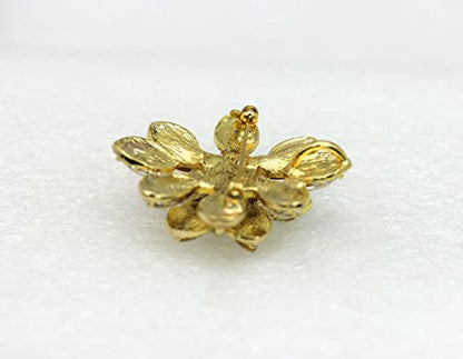 Faship Gorgeous Black Crystal Chunky Floral Pin Brooch - color: Clear/Gold