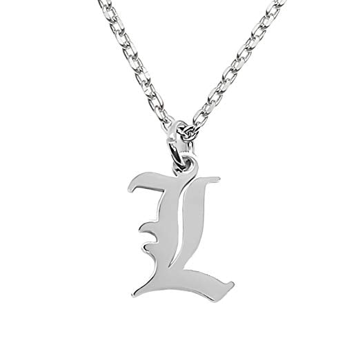 Old English Initial Alphabet Letter Necklace - style: L-Silver