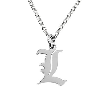 Old English Initial Alphabet Letter Necklace - style: L-Silver