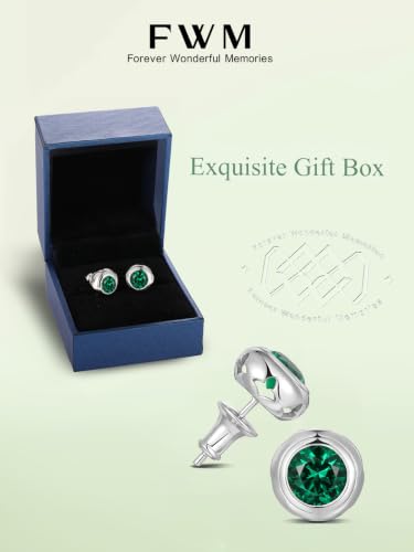 0.6-4 Carat 5A Cubic Zirconia/Simulated Emerald Sparkle Stud Earrings for Women, Hypoallergenic 925 Sterling Silver Posts, Anniversary Birthday Valentines Mothers Day Jewelry Gift - color: Simulated Emerald - White Gold, size: 4.00 Carat (2.00ct * 2)