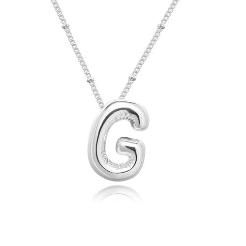Ewrkbrㅤ Initial Necklaces for Women, 14k Gold Plated Bubble Letter Necklace Chunky Gold Necklace Dainty Charm Initial Necklaces for Women Trendy Custom Preppy Stocking Stuff Necklace Christmas Gifts - color: Silver, style: G