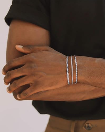 3 Pcs Stackable Braclet for Men, Dainty Silver Plated Chain Bracelet for Men Non Tanish Simple Cuban Snake Rope Link Chain Bracelet Set for Mens Jewelry 6.5/7/7.5/8/8.5/9 Inches - style: 8.5 IN