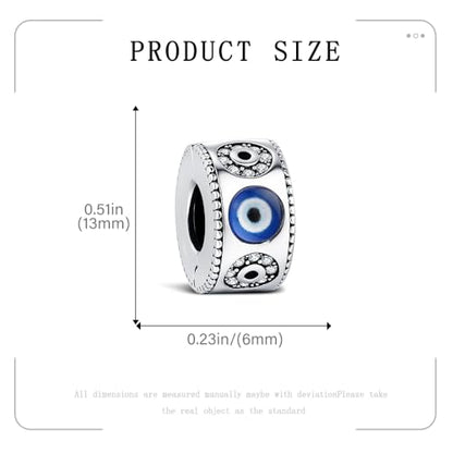 KEQ Clip Spacer Charm for Bracelet 925 Silver Pave Cubic Zirconia Clip Lock Stopper Bead Spacer For Women Bracelets Stopper Birthday Gifts European Openable Beads 2pcs - color: Blue Evil Eye
