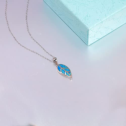CiNily Opal Leaf/Flower Pendant Necklace for Women Silver Plated Jewelry Gift - color: blue