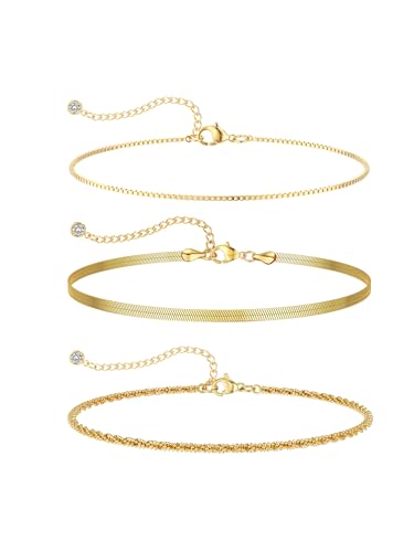 14K Gold/Silver Plated Anklets for Women Layered Anklet Set | Non Tarnish Waterproof Brass Ankle Bracelet, Adjustable Lightweight Dainty Hypoallergenic Chain, Beach Vacation Summer Gift - style: Style2