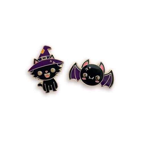 Enamel Pin for Backpack, Bag, Lapel, Kawaii Button Collector - style: Cat & Bat