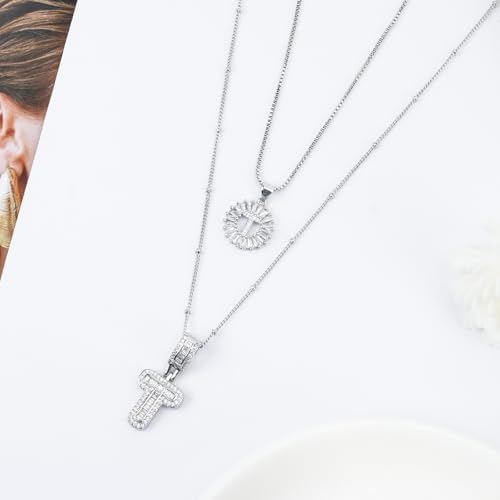 14K Gold Plated Alphabet Necklace Cubic Zirconia Letter Pendant, Personalized Name Jewelry Gift for Women, Customizable A-Z, Birthday/Mothers Day Gifts for Womens - color: White Gold, style: Style-T