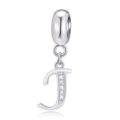 26 Letter Pendant Charms, Polished 925 Sterling Silver Complete Initial A-Z Dangling CZ Stone Alphabet Beads, fits European Bracelet Necklace, Gift for Mother/Father/Daughter/Son/Sister/Aunt - color: Letter J CZ Pendant Charm