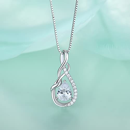 STARCHENIE 925 Sterling Silver Necklace Dangle Earrings for Women Infinity Twisted Teardrop Pendant April Birthstone Cubic Zirconia Jewelry Set