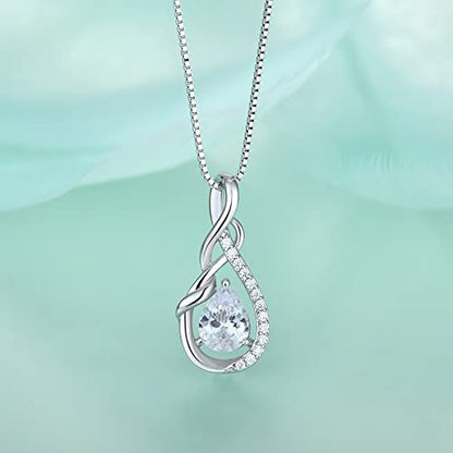 STARCHENIE 925 Sterling Silver Necklace Dangle Earrings for Women Infinity Twisted Teardrop Pendant April Birthstone Cubic Zirconia Jewelry Set