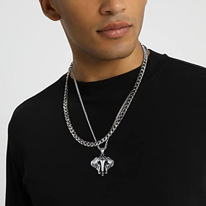 GOLDCHIC JEWELRY Africa Map Necklace for Men, Stainless Steel African Tribal/Egyptian Eye of Horus/I LOVE AFRICA/Elephant Map Hiphop Jewelry Unisex with 22'+2'Adjustable Chain - color: 3D Elephant - Stainless Steel, style: No Customization