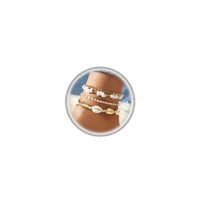 Shell Ankle Bracelet Set for Women,Boho Adjustable Beads Anklet Pack Natural White Shells Stack Stretch Seashell Pearl Starfish Bracelet Set Hawaiian Beach Vacation Foot Jewelry - style: E-Shell Beads 4Pcs