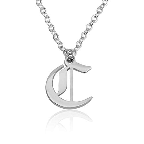 Old English Initial Alphabet Letter Necklace - style: C-Silver