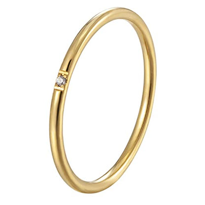 Women's Stainless Steel 1MM Thin Plain Midi Stacking Ring Band Comfort Fit, Size 3 to 10 - color: Dome - G (with 1 cz)
