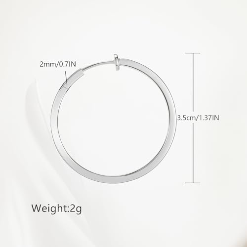 Clip On Hoop Earrings For Women No Piercing Earrrings Spring Hoops for Non-Pierced Ears - color: 3.5cm/1.37"-silver