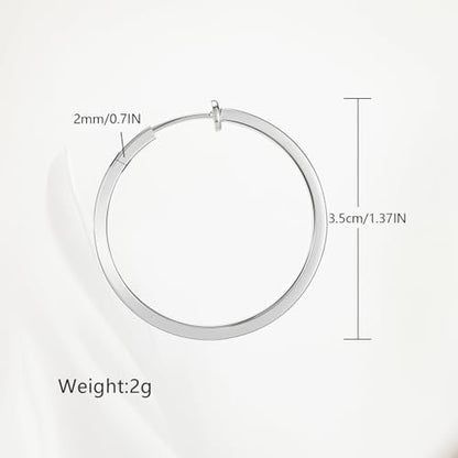 Clip On Hoop Earrings For Women No Piercing Earrrings Spring Hoops for Non-Pierced Ears - color: 3.5cm/1.37"-silver