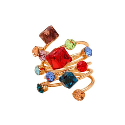 Big Geometric Cube Crystal Ring for Women Statement Geometry Rhinestone Open Rings Crystal Rhinestone Cocktail Ring CZ Fashion Classic Party Wedding Jewelry - color: Colorful