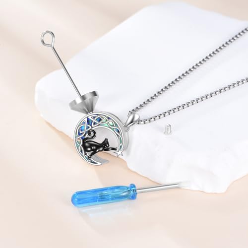 925 Sterling Silver Moon Black Cat Necklace for Women Cat Jewelry - style: Abalone Moon Cat Urn Necklace