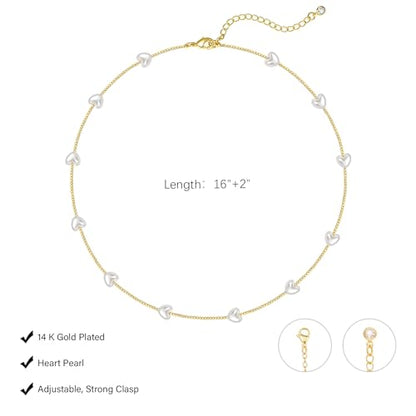 HERIER Cute Heart Necklace Dainty 18k Gold Plated Tiny Heart Pendant Choker Necklaces Small Gold Love Open Heart Chain Necklace for Women Simple Gold Necklace for Women Trendy Jewelry - color: Heart Pearl Necklace-Gold